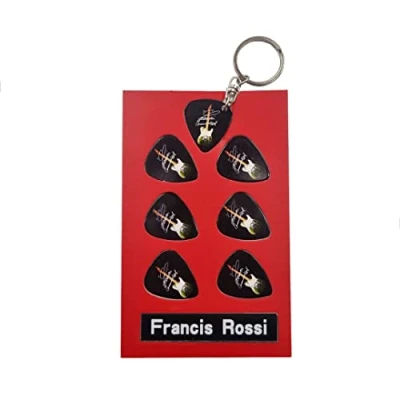 Abbildung von Francis Rossi Gitarrenplektrum Geschenkset 6 Künstlerplektren 1 Künstler Schlüsselanhänger, Schwarz