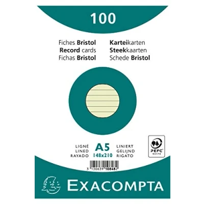 Abbildung von Exacompta 10848SE 100er Pack Karteikarten liniert DIN A5 in Folie eingeschweißt 14,8 x 21 cm ideal für die Schule und Universität zum Lernen grün