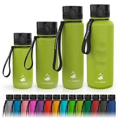 Abbildung von coolrhino Trinkflasche 650ml für Sport, Outdoor, Schule, Fitness &amp; Kinder Wasserflasche auslaufsicher und Bpa frei Flasche Kohlensäure geeignet (Rhino Lime green, 650ml)