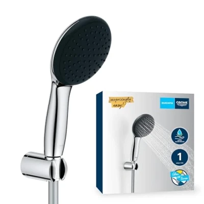 Abbildung von GROHE Vitalio 110 Wandhalterset wassersparend 8l pro Min (1 Strahlart, Standardanschluss, mit 175cm Brauseschlauch und Brausehalter), rund, chrom, 27944001