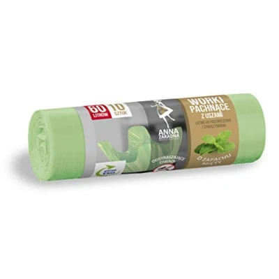 Abbildung von ANNA ZARADNA ST AZ 038107 Müllbeutel mit Griffen 60 l Stark 1er Pack 10 Stück Minzduft Müllsack für Hausmüll Office aus HDLD Folie Farbe grün