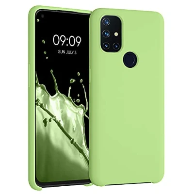 Abbildung von kwmobile Hülle kompatibel mit OnePlus Nord N10 5G Silikon Handy Case Handyhülle weiche Oberfläche kabelloses Laden Grüne Tomate