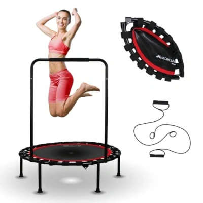 Abbildung von Mobiclinic®, Trampolin Fitness, Indoor, Zusammenklappbar, 2 Widerstandsbänder, Verstellbarer Griff, Tragkraft 150 kg, 101 cm Durchmesser, Für Drinnen und Draußen, Einfache Installation, Kangumobi