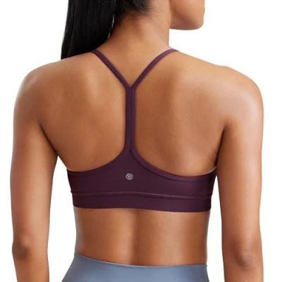 Abbildung von CRZ Yoga Damen Butterluxe Racerback Sport BH Gepolstert Ohne Bügel Y Rücken Sommer Atmungsaktiv Spaghetti Top Dunkellila XL