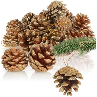 Abbildung von com four® 30x Anhänger Tannenzapfen in goldfarben Pinienzapfen als Weihnachtsdekoration Zapfen Deko zum Anhängen Bastel Set Weihnachtsschmuck (30 goldfarben)