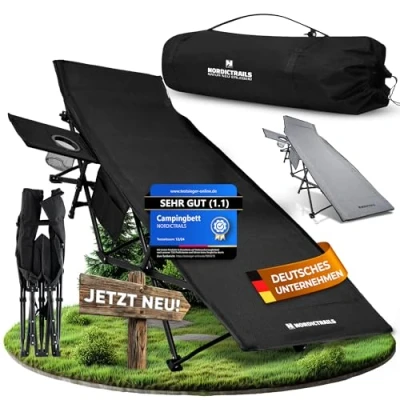 Abbildung von NORDICTRAILS Feldbett Campingbett klappbar gemütliche Campingliege Faltbar, leicht &amp; breit für Outdoor Zelt Campingmöbel, Angelliege, Bequeme Camper Karpfenliege XXL