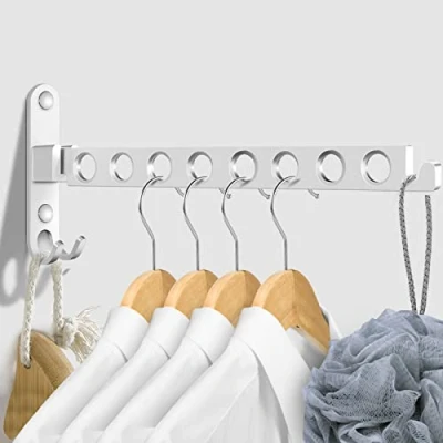 Abbildung von JOLY FANG Kleiderhaken klappbar, Wand Kleiderständer Kleiderlüfter Wandhaken Klapphaken für Balkon Badezimmer Waschküche (Silber, 8 Löcher)