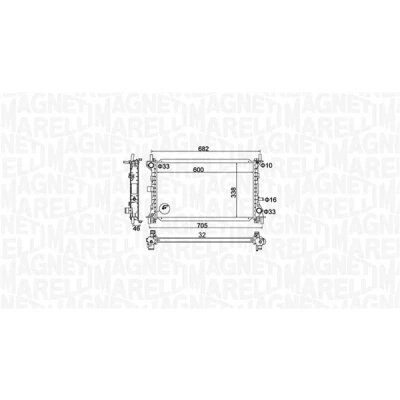 Abbildung von MAGNETI MARELLI 350213159900 Kühler, Motorkühlung 600 338 32 Kühlrippen mechanisch gefügt FORD: Focus Mk1 Schrägheck, Kombi