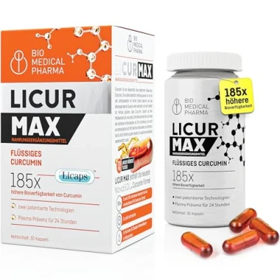 Abbildung von Kurkuma Kapseln hochdosiert 185x Höhere Bioverfügbarkeit Hochdosiertes Mizellen Curcumin 1 Vegane Kapsel täglich Entspricht 6.600 mg Pulver Licur Max (Monatspack)