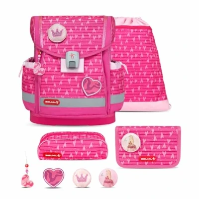 Abbildung von Belmil Classy Plus Schulranzen Set 5 teilig Princess mit Brustgurt, Magnetverschluss, Patch 3 Stück Schulrucksack