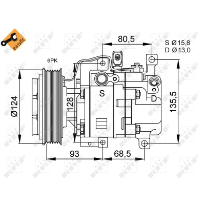 Abbildung von NRF EASY FIT 32408 Kompressor H12A1 12 PAG 46 mit Kompressoröl, Dichtring MAZDA: 6 Hatchback, Station Wagon, 3 Hatchback