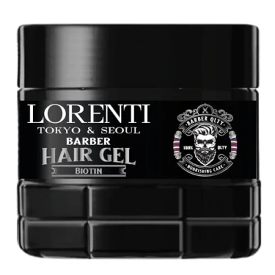 Abbildung von LORENTI TOKYO &amp; SEOUL Barber hair Styling Gel BIOTIN 500ml Haargel Herren Starker Halt Kein Verkleben und ohne Rückstände Alkohol Frei wet look gummy Effect