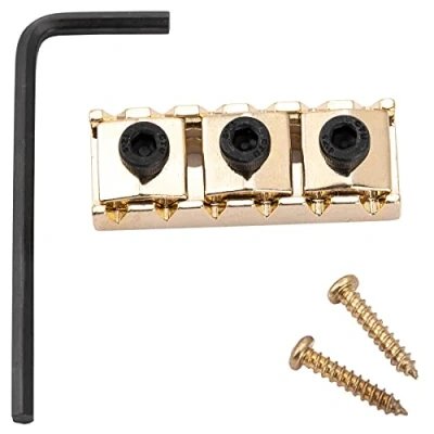 Abbildung von Musiclily Pro 42mm Stahl Guitar Locking Nut R2 Klemmsattel für Floyd Rose Tremolo System E Gitarre, Gold