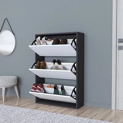 Abbildung von en.casa Schuhschrank »Aurskog« mit Kipptüren 110x73, 5x24cm Anthrazit/Weiß