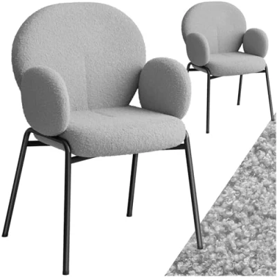 Abbildung von tectake® 2er Set Esszimmer Stuhl mit Armlehne, modernes Küchenmöbel Bouclé Teddystoff Bezug, Esszimmerstühle Wohnzimmer Sessel, Dining Chair, Küchenstühle für Esstisch (hellgrau)