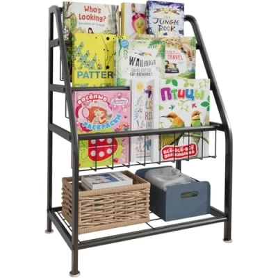 Abbildung von Kinder Bücherregal, Kinderregal mit 3 Ablagen, Spielzeugregal, Aufbewahrungsregal für Kinder, Kinderzimmerregal, Buchaufbewahrung, Standregal Kinderzimmer Spielzimmer, Schwarz