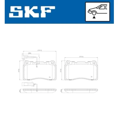 Abbildung von SKF VKBP 80748 E Bremsbelagsatz inkl. Verschleißwarnkontakt ALFA ROMEO: 159 Sportwagon, Limousine, Brera, MASERATI: GHIBLI 3, LANCIA: DELTA 3