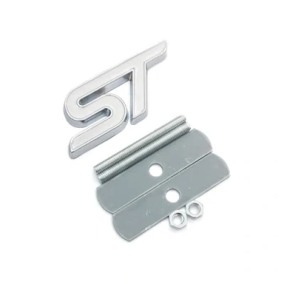 Abbildung von Metall Rot Blau ST Frontgrill Aufkleber Auto Kopf Grill Emblem Abzeichen Chrom Kompatibel mit Fiesta Focus Mondeo Car Styling(White Grille)