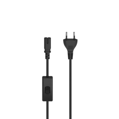 Abbildung von Hama Netzkabel 2 polig, Eurostecker, Schalter, 2m (Doppelnut/C7, Stromkabel, Gerätekabel, Ersatzkabel, für Drucker, Netzteile, Fernseher, Radio, Kassettenrekorder etc.) schwarz