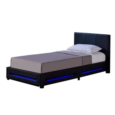 Abbildung von HOME DELUXE Bett LED ASTEROID (Set, 3 tlg., inkl. Lattenrost, Matratze &amp; Beleuchtung), 90 x 200 cm gepolstertes Kopfteil, Polsterbett, Kunstlederbett