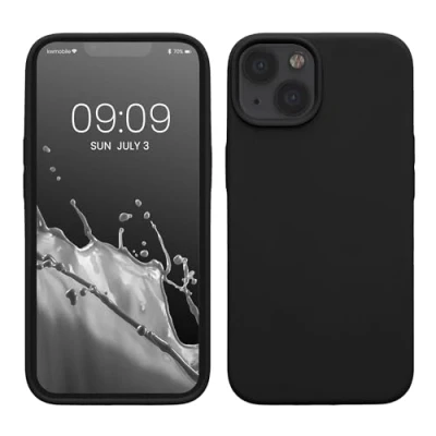 Abbildung von kwmobile Hülle kompatibel mit Apple iPhone 13 Silikon Handy Case Handyhülle weiche Oberfläche kabelloses Laden Schwarz matt