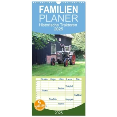 Abbildung von Familienplaner 2025 Historische Traktoren mit 5 Spalten (Wandkalender, 21 cm x 45 cm), CALVENDO