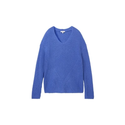 Abbildung von TOM Tailor MIT Vausschnitt Strickpullover, Damen, Größe: Medium, Preppy jean blue melange