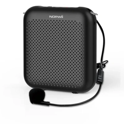 Abbildung von Norwii S358 tragbarer 4000 mAh wiederaufladbarer Sprachverstärker mit kabelgebundenem Mikrofon Headset und Bund, persönliches Lautsprecher für Lehrer, Reiseführer usw. (Schwarz)