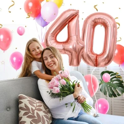 Abbildung von 40 Geburtstag Deko zahlen luftballon jahre Folienballon Roségold für 40. Geburtstagsdeko Männer Frauen Ballon Zahl zum fliegt mit Helium 40.Geburtstagsparty 40&quot; 101cm