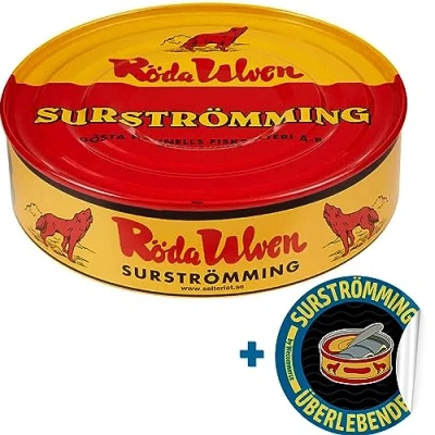 Abbildung von Surströmming Röda Ulven Original (fermentierte Heringe) 400g/300g Fisch, Stift, Dose