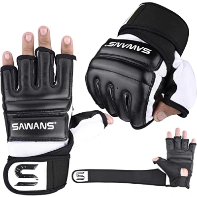 Abbildung von SAWANS Boxsack Boxhandschuhe, Karate Handschuhe, MMA, Body Combat, Taekwondo Training, Kampfsport, Kämpfen, Grappling, Muay Thai, Schwarz, X Large