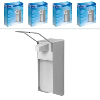 Abbildung von 4x ARNOMED Desinfektionsspender Aluminium, Seifenspender langer Armhebel für 1000ml, zur Wandbefestigung, Eurospender Desinfektionsmittel, Soap Dispenser, Desinfektionsmittelspender