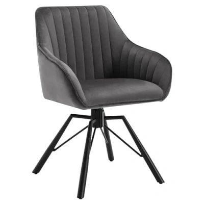 Abbildung von WOLTU 1x Esszimmerstuhl drehbar, Samt Stuhl Esszimmer, Drehstuhl, Küchenstuhl, Sessel Wohnzimmer, Polsterstuhl mit Armlehnen, Metallbeine, Loungesessel ergonomisch, Dunkelgrau, EZS12dgr 1