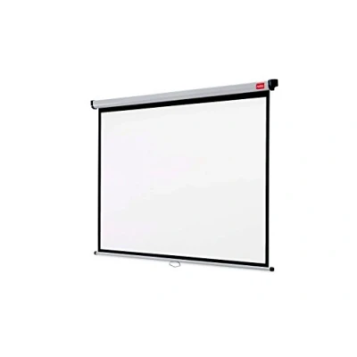 Abbildung von Nobo Beamer Leinwand zur Wand und Deckenmontage, Projektorleinwand mit brillant weißer Oberfläche, höhenverstellbar manuell ausziehbar, 1750 x 1325 mm, 1902392