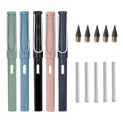 Abbildung von 5 Stück Metall Tintenlose Bleistifte, Magic Pencil mit Austauschbarem Wechselkopf und Radiergummi, Bleistifte Ewiger,für ab 3 Jahren Kinder Erwachsene(Mehrfarbig)