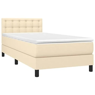 Abbildung von vidaXL Boxspringbett mit Matratze Bett Einzelbett Polsterbett Hotelbett Bettrahmen Lattenrost Bettgestell Schlafzimmerbett Creme 90x190cm Stoff