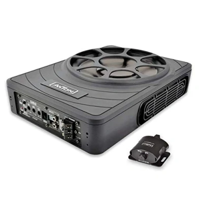 Abbildung von AXTON ATB25P Flacher 25 cm / 10 Zoll Aktiv Subwoofer, kompakter Untersitzbass mit Verstärker, Underseat Bassbox für Auto und Reisemobil, High Level, 180 W RMS
