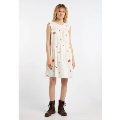 Abbildung von DREIMASTER Vintage Midikleid für Damen XS / Off White Koralle 100% Baumwolle