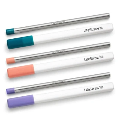 Abbildung von LifeStraw Sip 3er Pack, Wiederverwendbare Strohhalme aus Edelstahl mit 3 Etuis, entfernt Mikroplastik, Bakterien und Parasiten für Reisen den täglichen Gebrauch