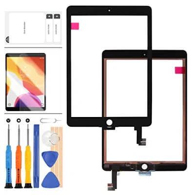Abbildung von Touchscreen Ersatz Set Compatible für iPad Air 2 2. Generation 9.7 A1566 A1567 (kein LCD, Keine Anleitung), Touch Digitalisierer, Glas Reparaturteile, inklusive gehärtetem
