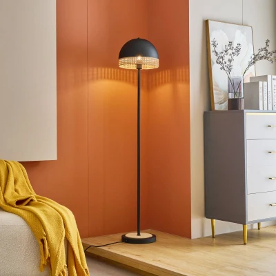 Abbildung von Lindby Lonnaris Stehleuchte mit Rattan, schwarz