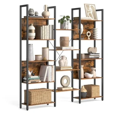 Abbildung von VASAGLE Bücherregal, Standregal mit 14 Ablagen, Regal Metallrahmen, für Wohnzimmer, Arbeitszimmer, Büro, Industrie Design, 24 x 158 166 cm, vintagebraun tintenschwarz LLS107B01