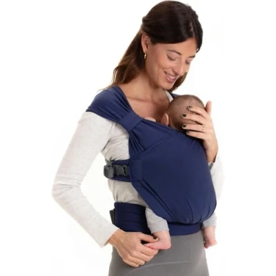 Abbildung von Boba Bliss Babytrage Neugeborene ab Geburt bis 15 kg 2 in 1 Baby Carrier &amp; Tragetuch Ohne Binden Knoten, Hüftfreundliche Geburt, Weiche elastische Trage (Marineblau)
