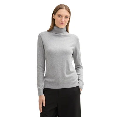 Abbildung von TOM Tailor Basic Rollkragen Strickpullover, Damen, Größe: XXL, Medium silver grey melange