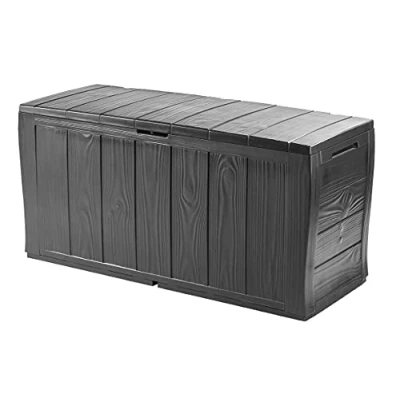 Abbildung von Keter Kofferraum aus Resin Paneelen in Holzoptik, inklusive Rollen, abschließbar, 117 x 45 57,5 cm, 270 Lt, Graphitgrau