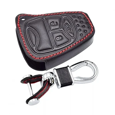 Abbildung von Leder Autoschlüssel Fall Auto Remote Fob Cover Schlüsselanhänger Halter Tasche Zubehör für Jeep Wrangler Grand Cherokee Compass Patriot