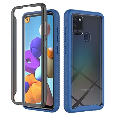 Abbildung von XINNI Hülle für Samsung Galaxy A21S, 360 Grad Stoßfeste Schutzhülle mit Integriertem Bildschirmschutz, Robuster Bumper Outdoor Full Body Case, Dunkelblau