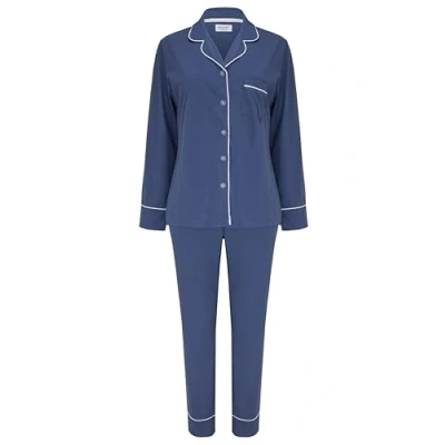 Abbildung von SNOOZE OFF Pyjama Schlafanzug in blau (2 tlg., 1 Stück) mit Kontrastpaspel Details