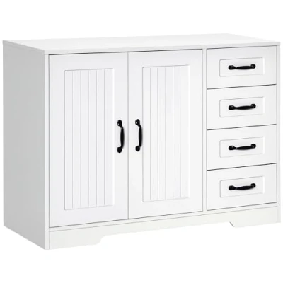 Abbildung von HOMCOM Sideboard Beistellschrank mit 4 Schubladen, Küchenschrank Aufbewahrungsschrank verstellbarem Einlegeboden, Kippschutz, Weiß, 105 x 40 76 cm