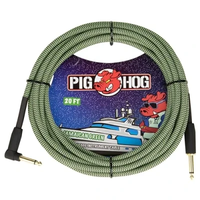 Abbildung von Pig Hog Vintage Serie Instrumentenkabel, Jamaican Green, 6m/20ft, 6.35 (1/4) auf (1/4), Hochwertige Qualität, Gewebt, Winkelstecker